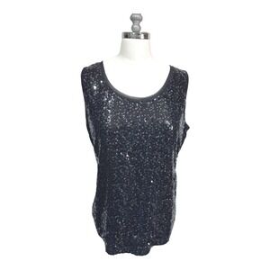 Liz Claiborne Black Sleeveless Sequin‎ Embellished Tank Top Size Large